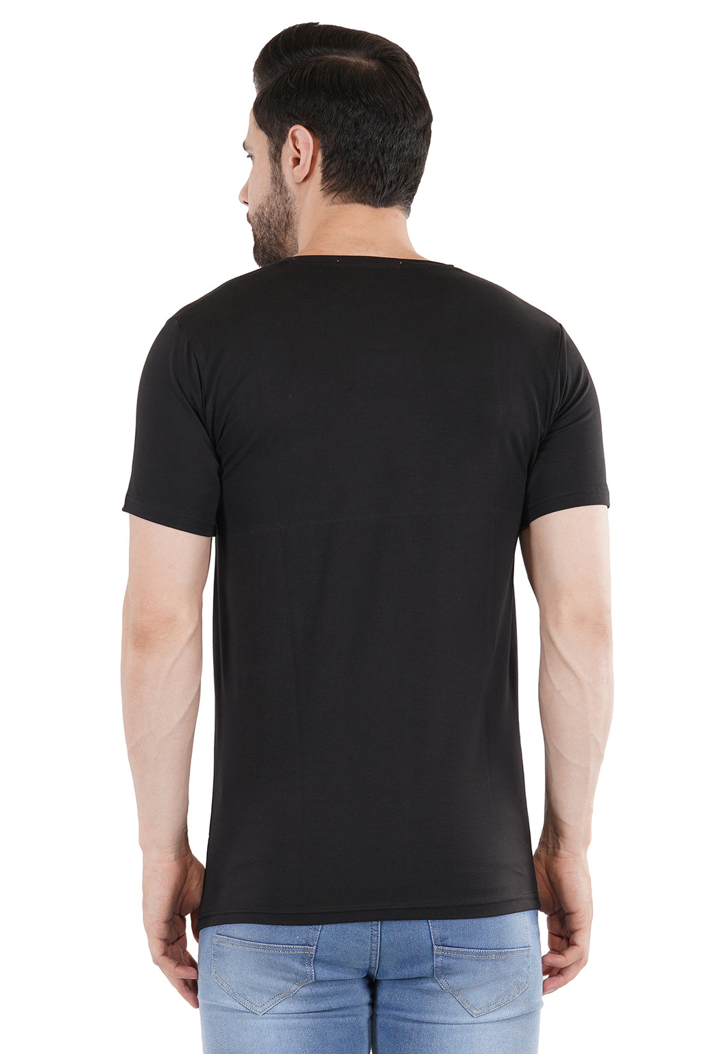 Black Cotton Lycra Crew Neck T-Shirt