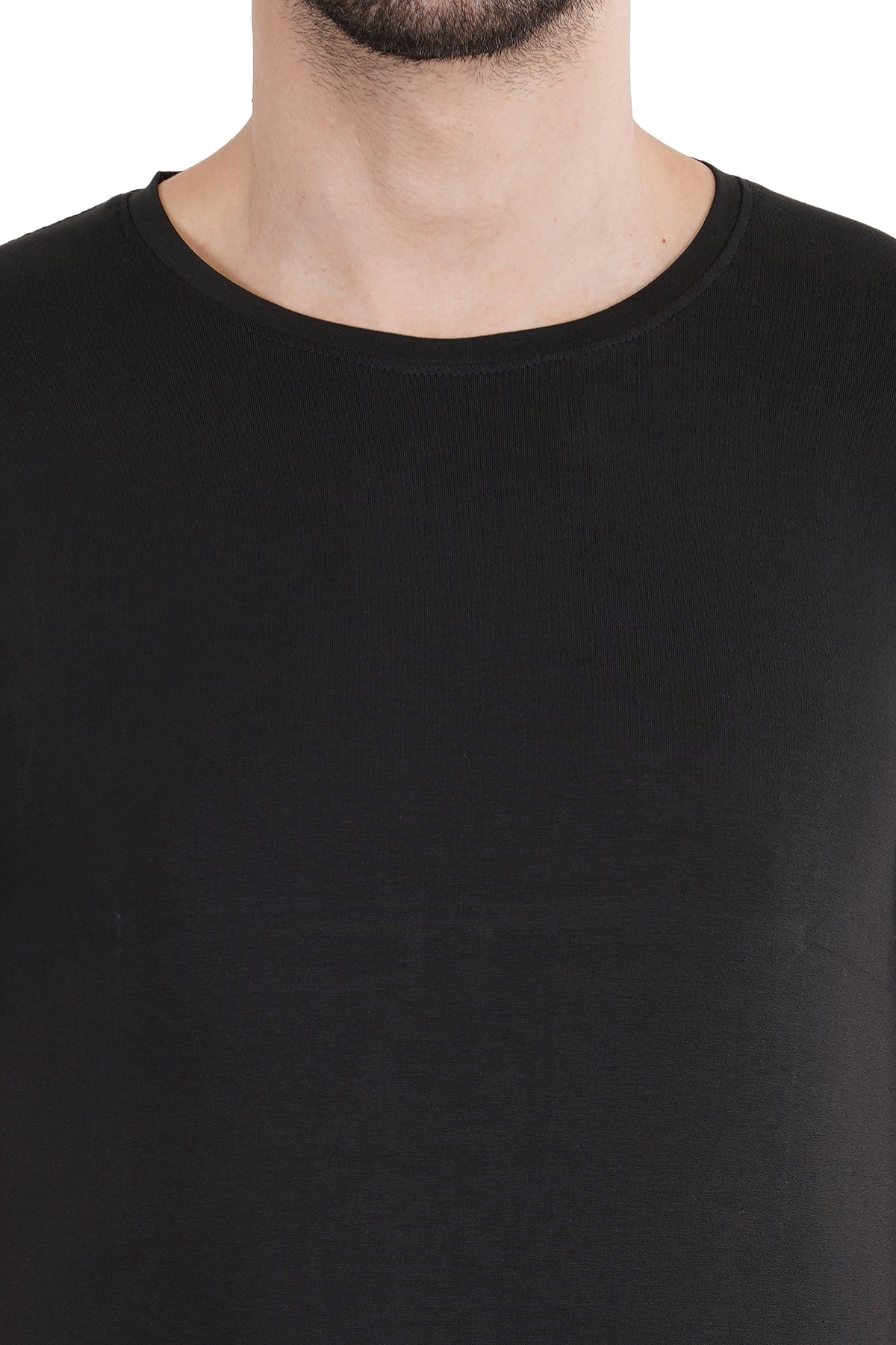 Black Cotton Lycra Crew Neck T-Shirt
