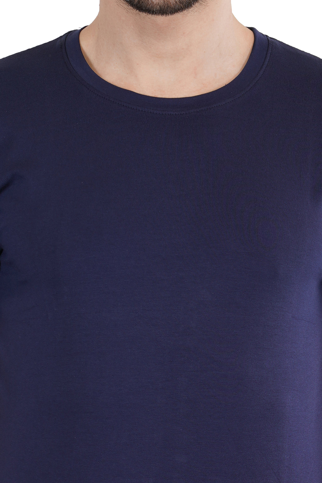 Blue Cotton Lycra Crew Neck T-Shirt