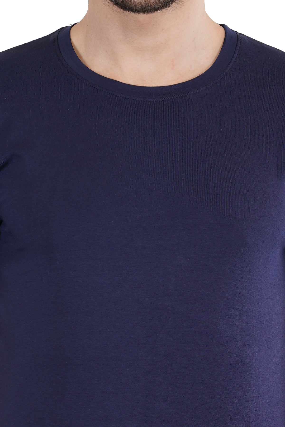 Blue Cotton Lycra Crew Neck T-Shirt