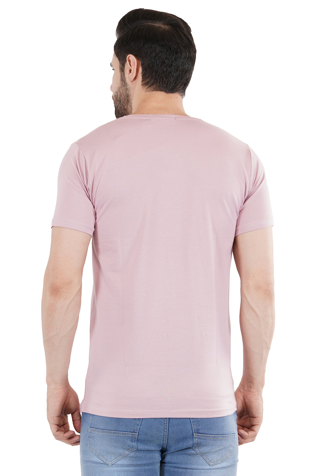 Salmon Pink Cotton Lycra Crew Neck T-Shirt