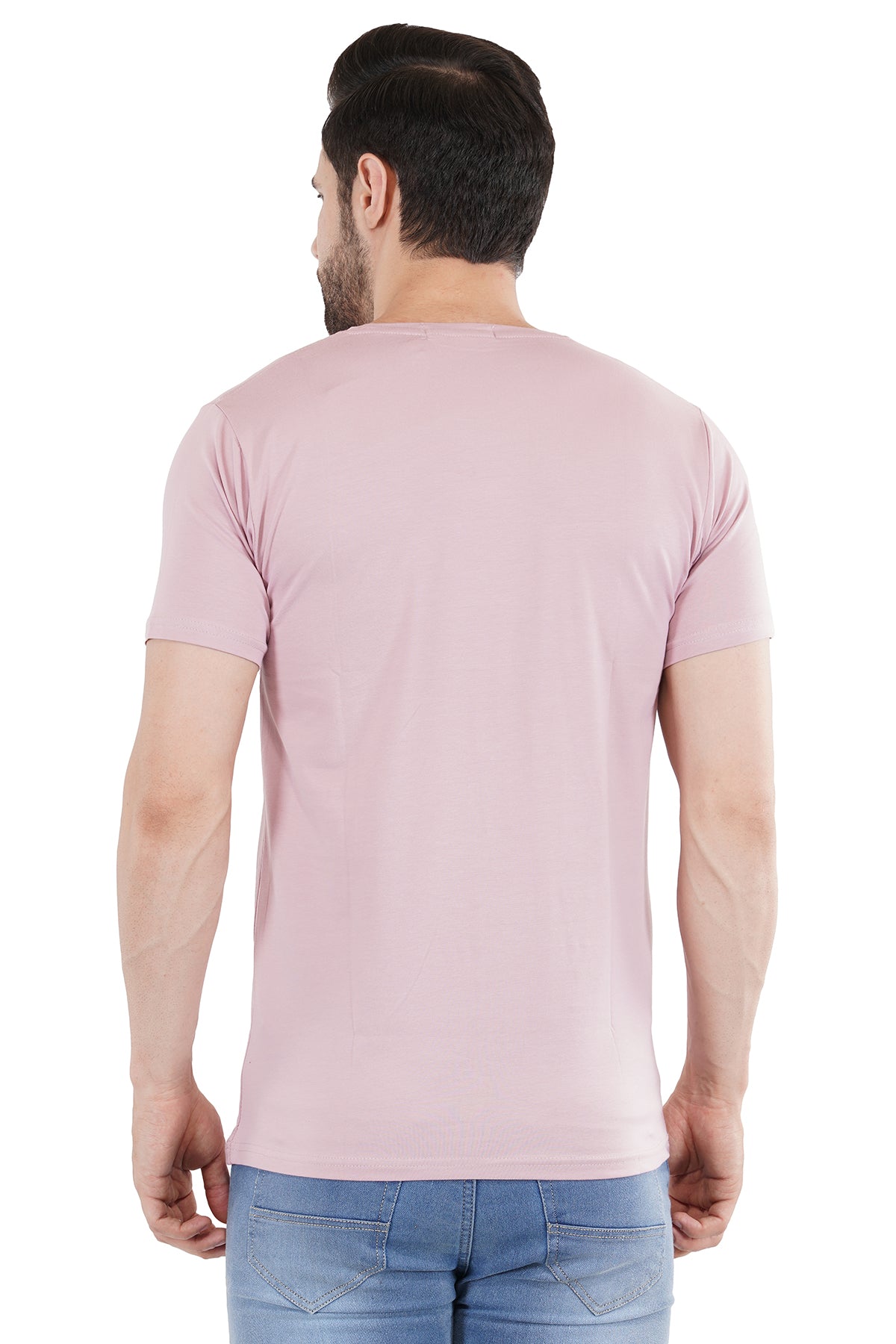 Salmon Pink Cotton Lycra Crew Neck T-Shirt