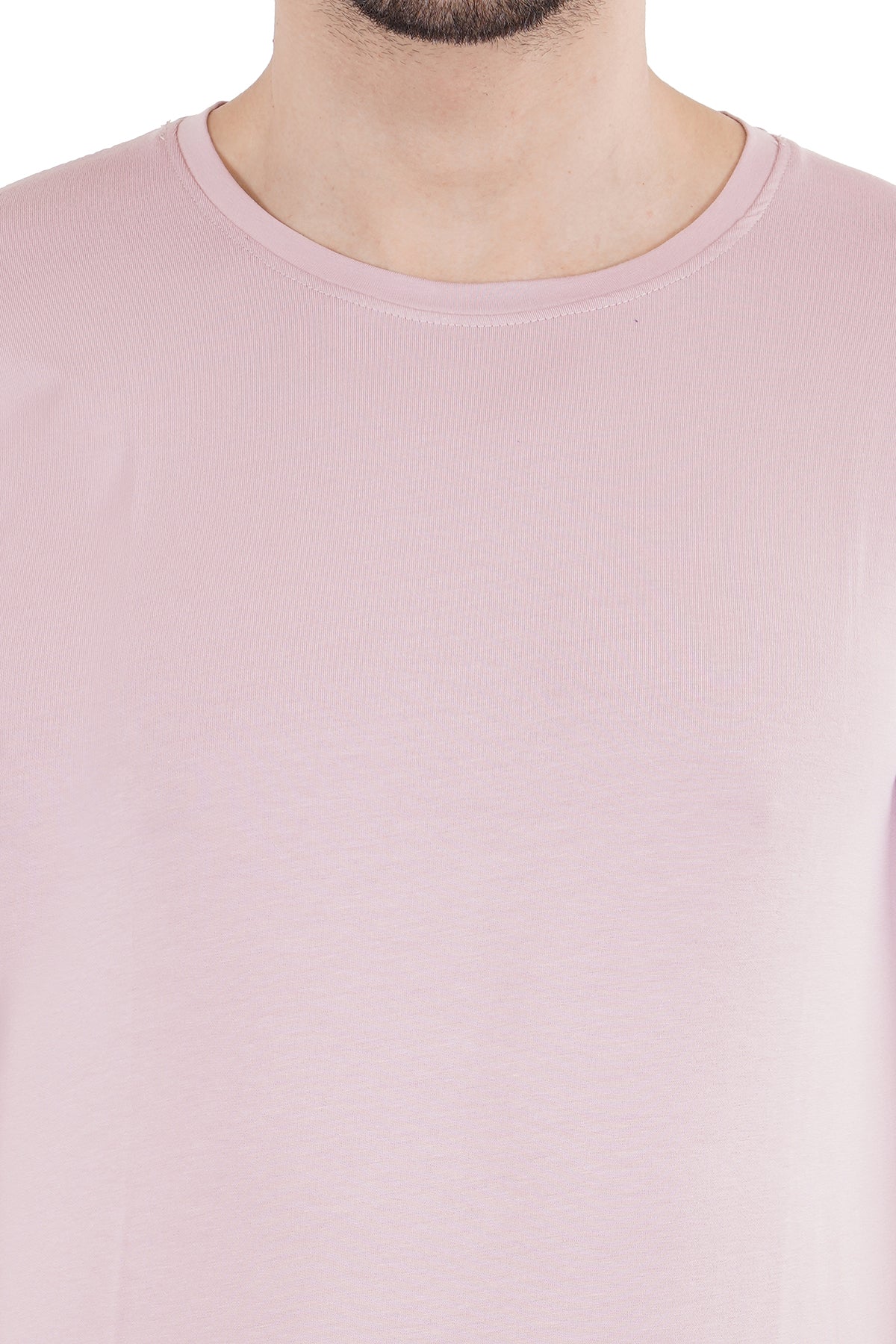 Salmon Pink Cotton Lycra Crew Neck T-Shirt