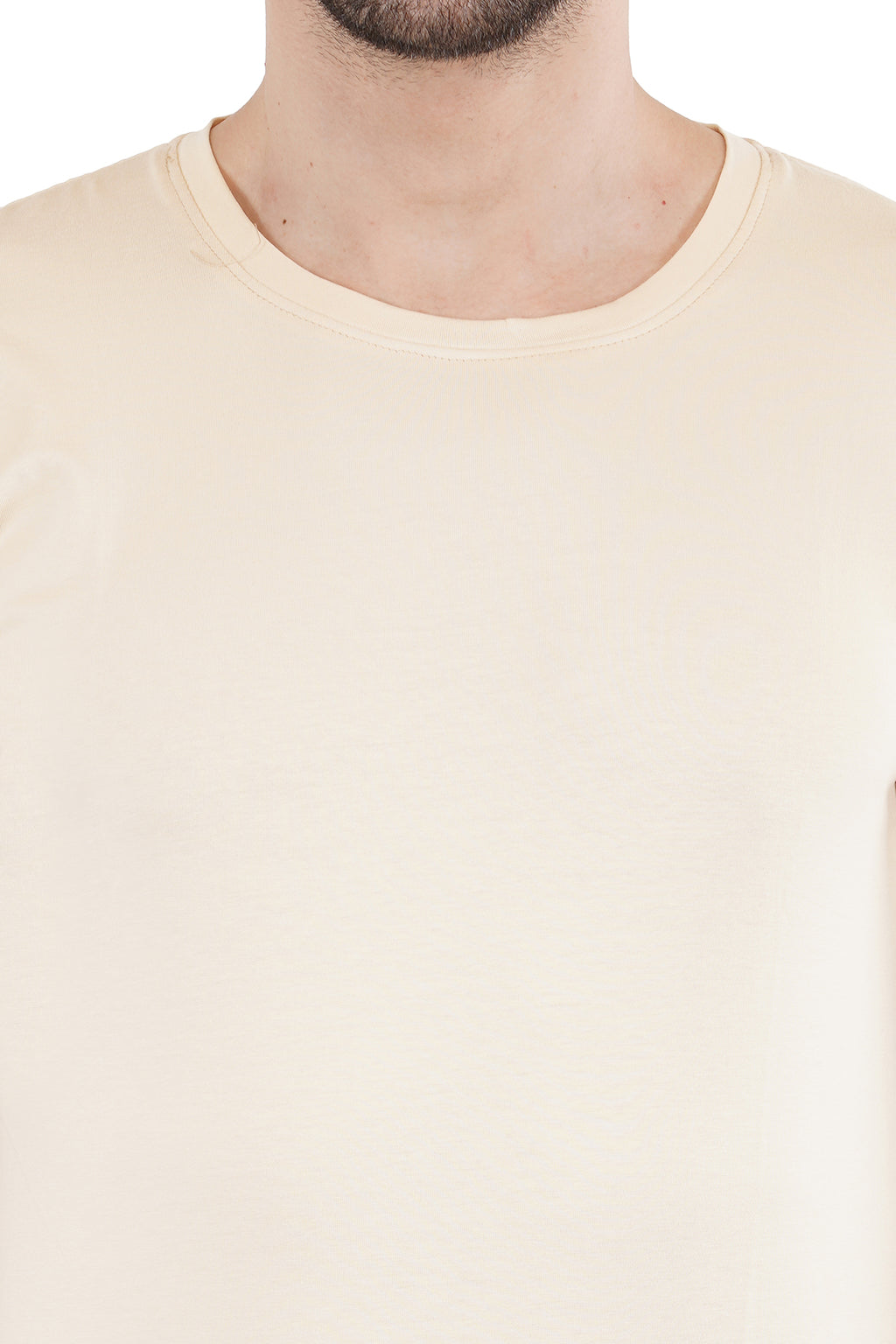 Cream Cotton Lycra Crew Neck T-Shirt
