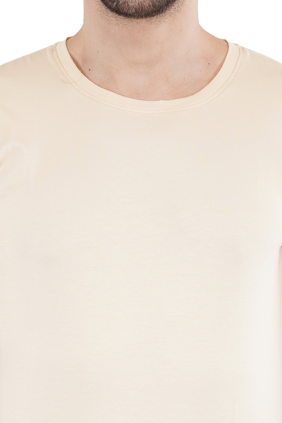 Cream Cotton Lycra Crew Neck T-Shirt