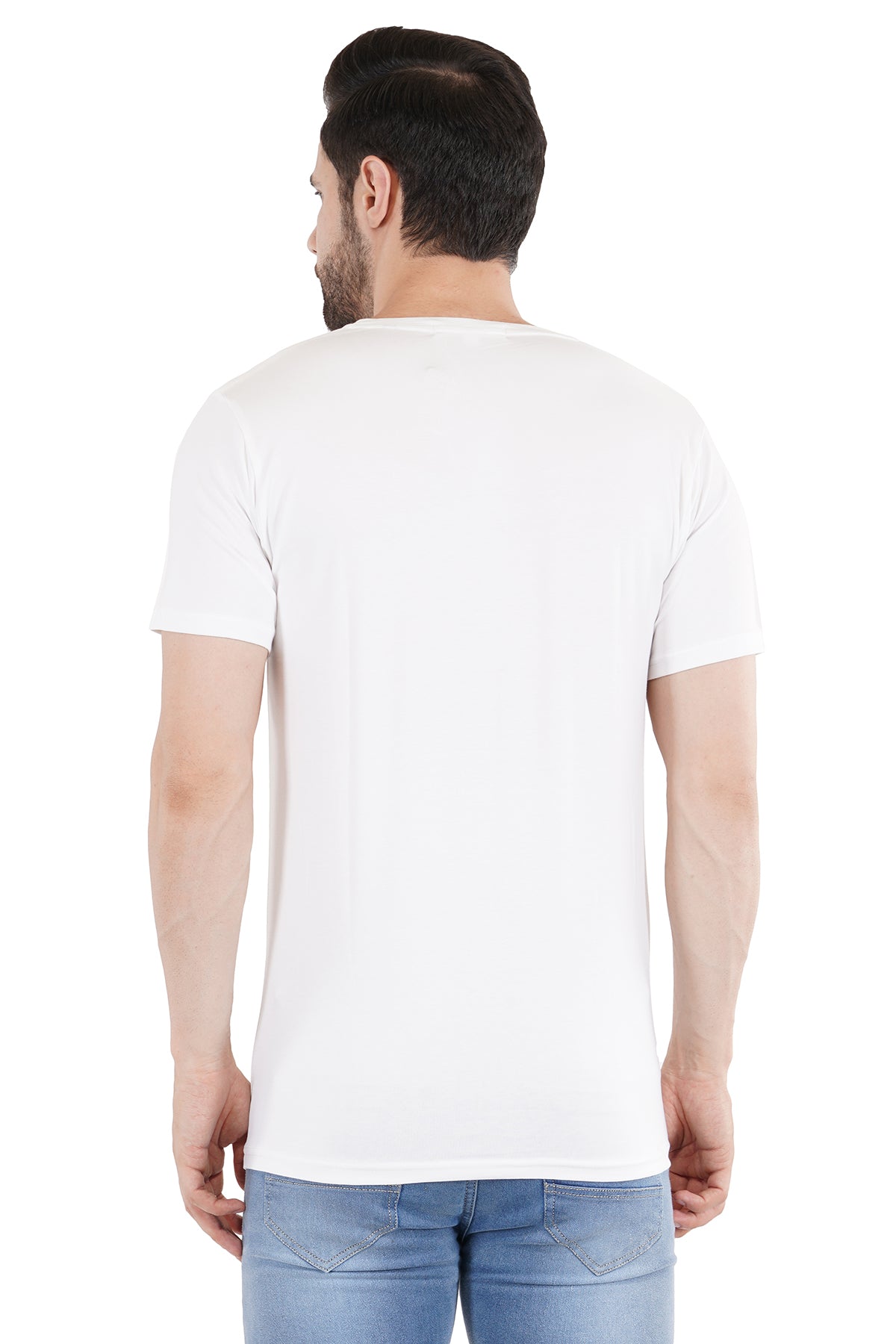 White Cotton Lycra Crew Neck T-Shirt
