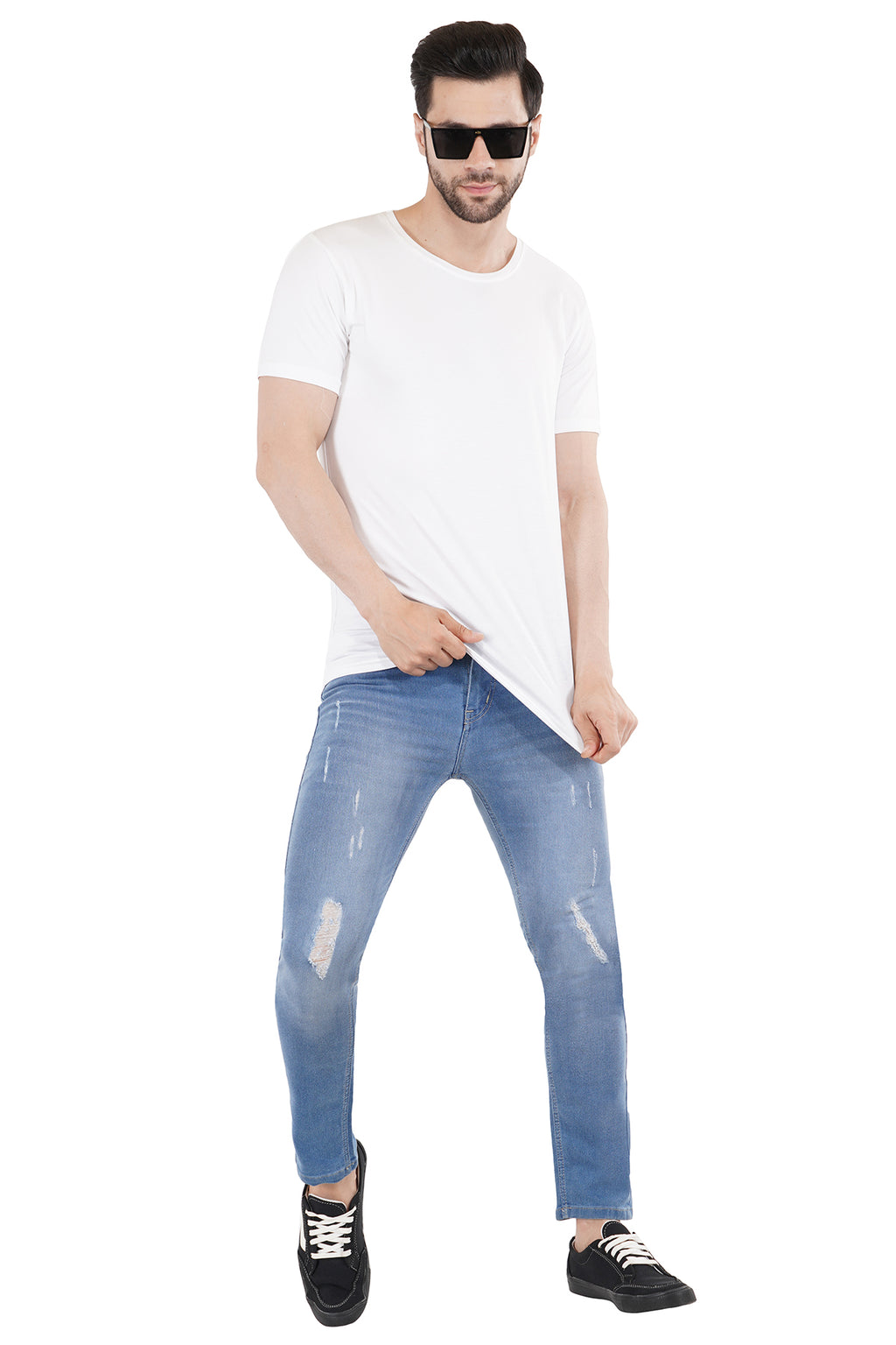 White Cotton Lycra Crew Neck T-Shirt