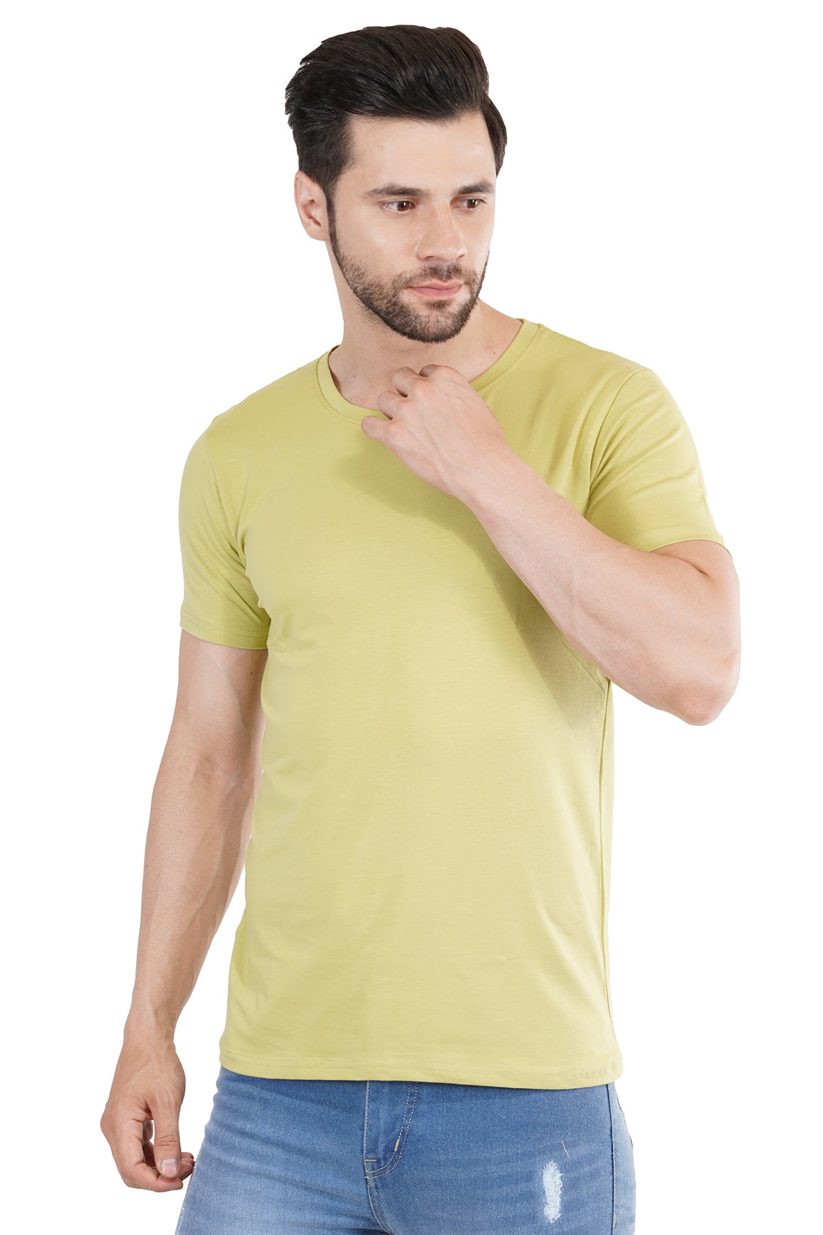 Lime Green Cotton Lycra Crew Neck T-Shirt
