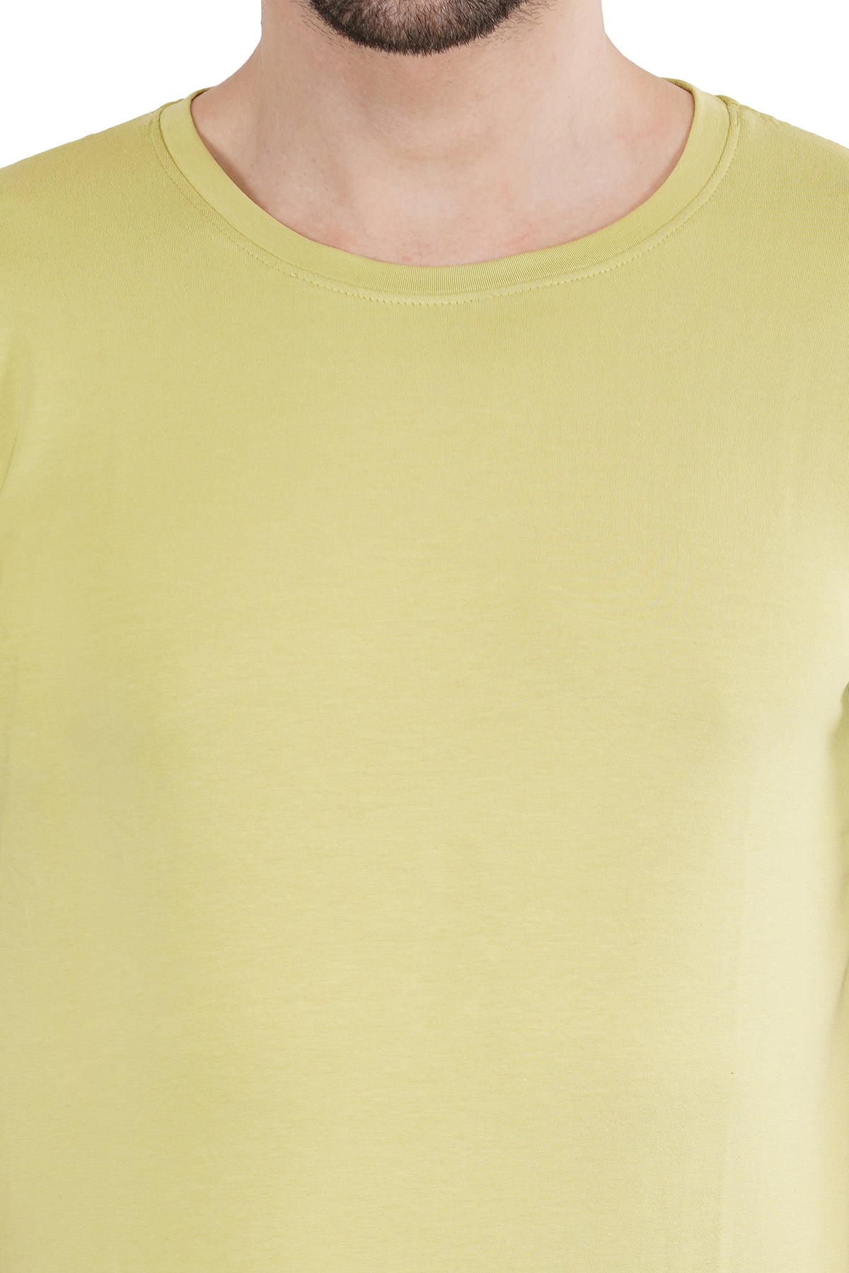 Lime Green Cotton Lycra Crew Neck T-Shirt