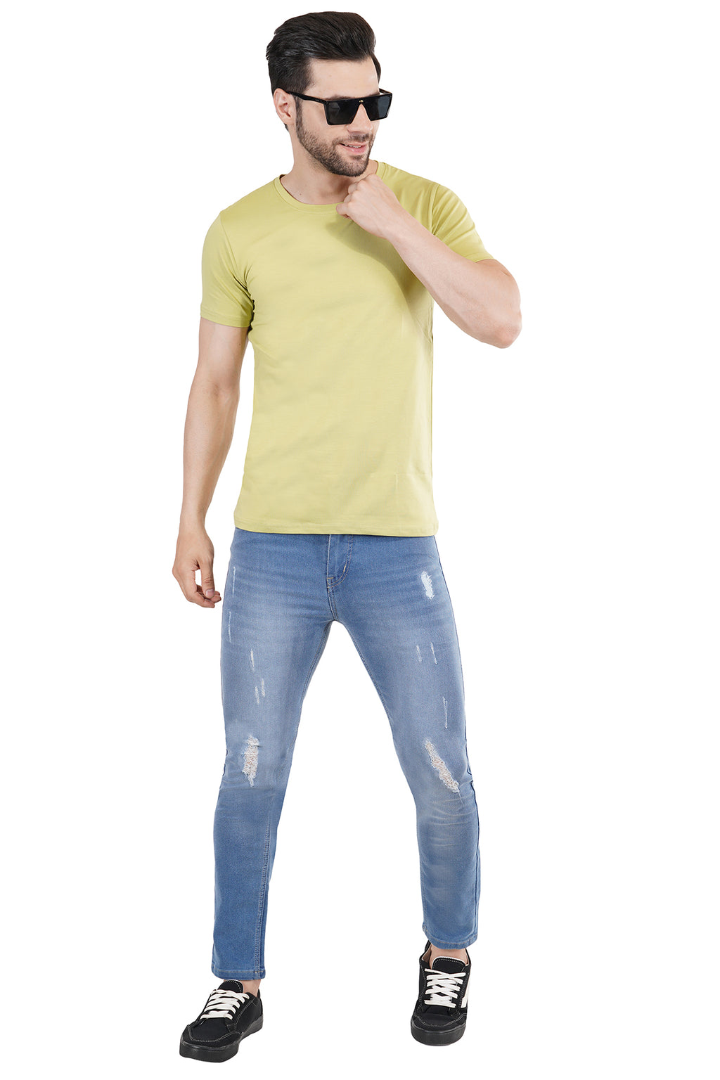 Lime Green Cotton Lycra Crew Neck T-Shirt
